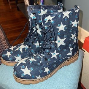 Dirty Laundry - Denim Star Print Combat Boots